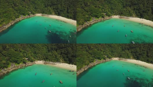 阳光明媚的日子，普吉岛著名的私人海滩空中全景4k泰国高清在线视频素材下载