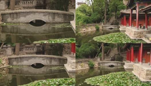 View to the pond and pavilion at the Huaqing hot springs.高清在线视频素材下载