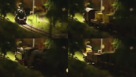 一个火车模型沿着微型铁路移动高清在线视频素材下载