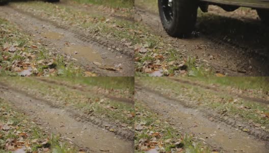 卡车通过泥坑的特写镜头高清在线视频素材下载