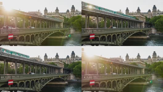 巴黎塞纳河上的伯尔-哈基姆桥上的交通高清在线视频素材下载