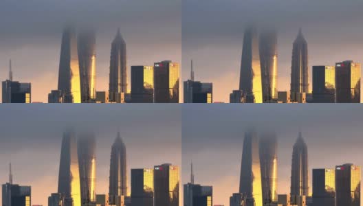上海摩天大楼夕阳下的雷雨，中国高清在线视频素材下载