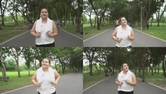 在户外跑步的超重女性高清在线视频素材下载