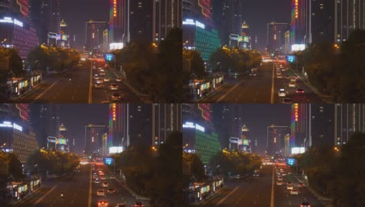 夜光时分，照亮长沙市市中心交通街道大桥全景4k中国高清在线视频素材下载