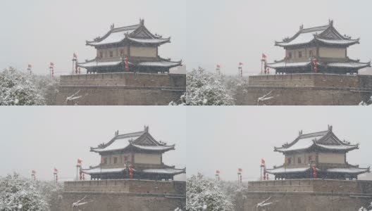 西安古城墙在雪中，中国。高清在线视频素材下载