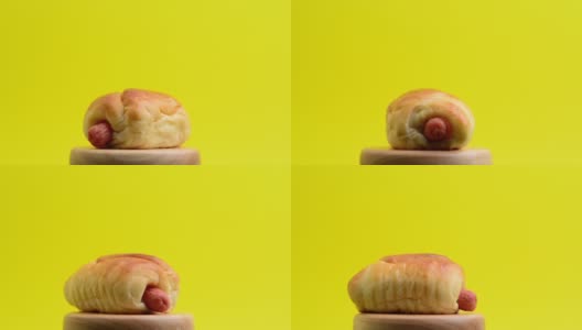 面包和热狗做成的热狗三明治健康的零食高清在线视频素材下载