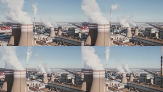 T/L PAN冬季燃煤电厂鸟瞰图高清在线视频素材下载