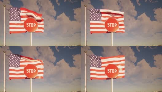 美国国旗制裁红色标志停止4k高清在线视频素材下载