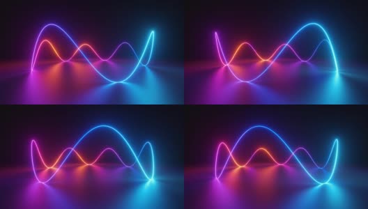 抽象霓虹背景3d循环动画，波浪彩色发光线旋转高清在线视频素材下载