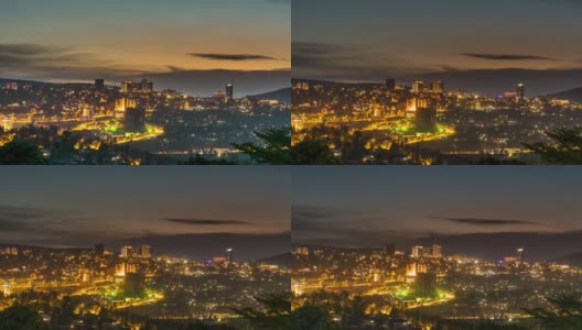 基加利的天际线在夜晚被点亮。卢旺达高清在线视频素材下载