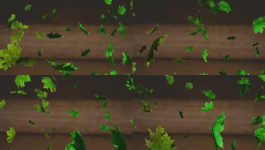 动画的多个绿色叶子落在棕色的背景高清在线视频素材下载