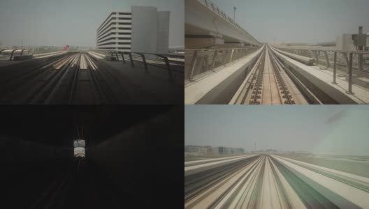 阿联酋迪拜地铁。FPV POV在快速驱动运动。阿联酋未来城市的天际线。长曝光时间流逝，时间流逝，时间流逝，街道运动迪拜地铁。hyperlapse隧道。模糊运动中的无人驾驶地铁高清在线视频素材下载