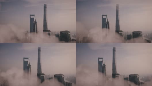 上海环球金融中心的紫色日出在云中高清在线视频素材下载