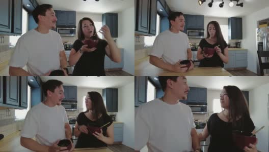 千禧年异性恋夫妇在厨房一起做饭做泰国炒饭4K视频系列高清在线视频素材下载