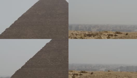 胡夫金字塔和沿着城市的视野飞翔的鸽子高清在线视频素材下载