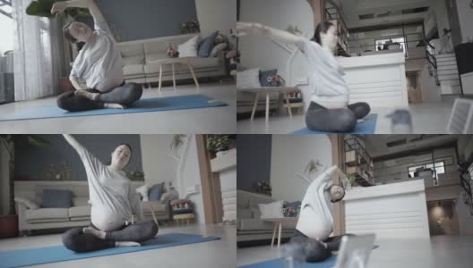 在家远程视频瑜伽伸展课高清在线视频素材下载