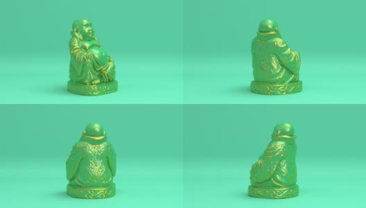 旋转绿玉幸运笑乔达摩佛像无缝循环动画背景，佛教或印度教宗教，快乐卫塞节和佛陀purnima节日概念，3d渲染hd 1080p高清在线视频素材下载
