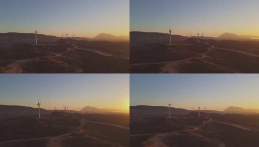风力农场的电力生产在美丽的风景在日出高清在线视频素材下载