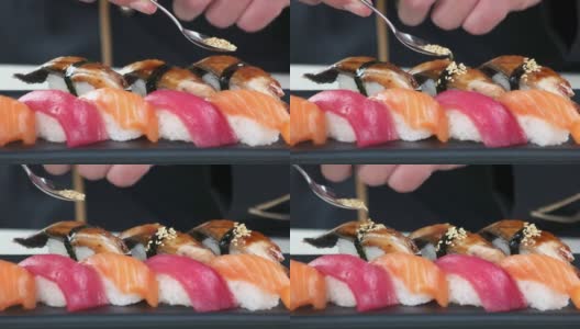 握尻寿司的特写。高清在线视频素材下载