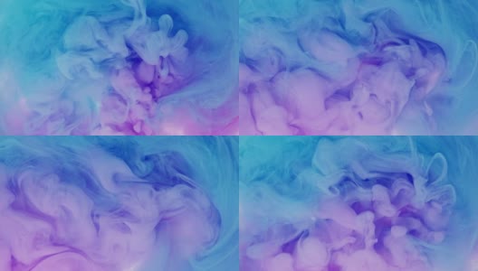 柔和的颜色蓝色紫色粉红色丙烯酸颜料下降运动在水下高清在线视频素材下载
