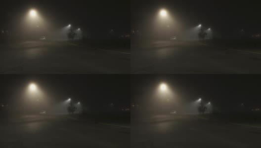 夜晚的街道上，浓雾是唯一的动静高清在线视频素材下载
