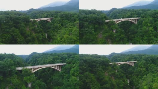 2017年夏天，德雷恩航拍日本宫城县大崎市鸣子峡谷和河流高清在线视频素材下载