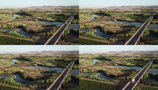 路桥毗邻农田，横跨南非卡卡马斯的奥兰治河高清在线视频素材下载