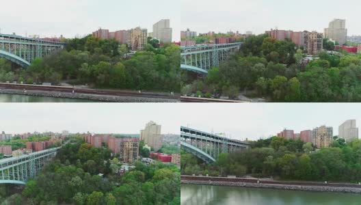 从亨利哈德逊大桥俯瞰布朗克斯区的全景高清在线视频素材下载