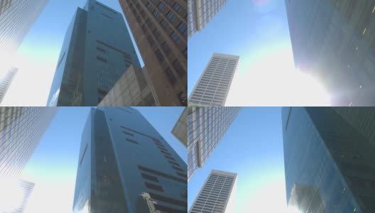 特写:巨大的玻璃摩天大楼和高大的办公大楼在大都市高清在线视频素材下载