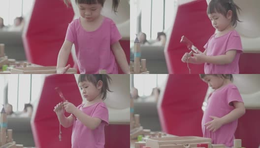 亚洲小女孩的积木高清在线视频素材下载