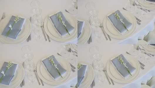 婚礼餐桌上的盘子高清在线视频素材下载