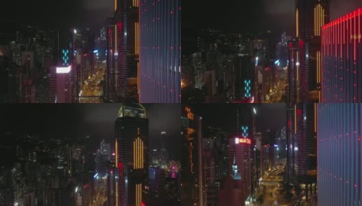 夜光飞行在香港城市交通街道湾空中全景4k高清在线视频素材下载