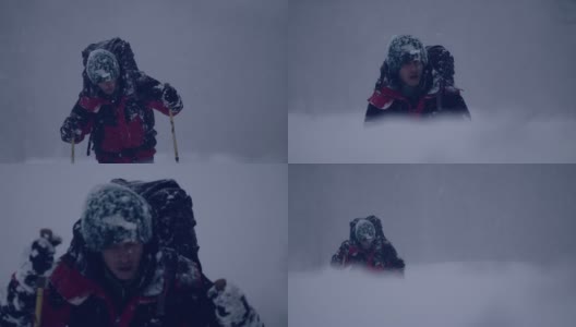 独自一人在山里。冬天旅行。落在雪上高清在线视频素材下载