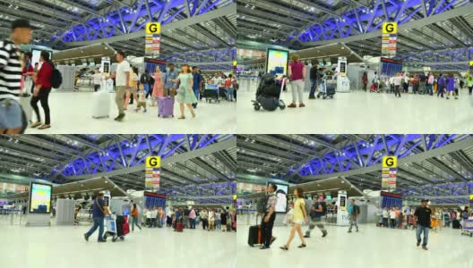 乘客们正在素万那普姆机场等待办理登机手续高清在线视频素材下载