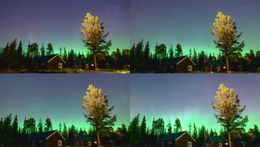 北极光，加拿大贾斯帕国家公园木屋上的北极光高清在线视频素材下载