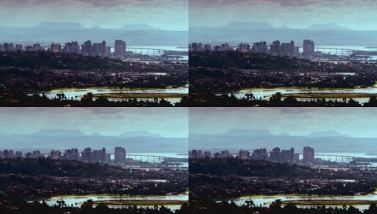 圣迭戈市中心的天际线，前景是Mission Bay高清在线视频素材下载