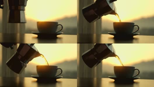 热咖啡倒入杯中高清在线视频素材下载