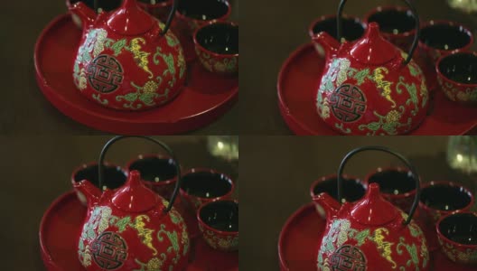 Chinese tea ceremony cups in wedding day.高清在线视频素材下载