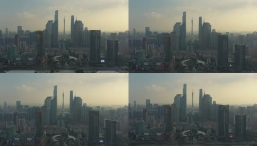 晴朗的傍晚广州市市中心主要广场区航拍全景4k中国高清在线视频素材下载