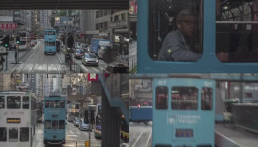 超时空摄影:香港市中心白天有轨电车的影像高清在线视频素材下载