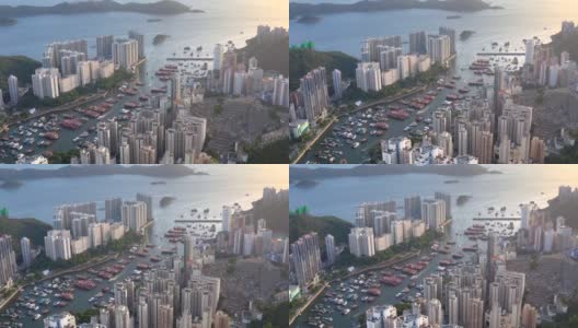 从空中俯瞰香港仔，这是香港南部著名的旅游景点。清晰的夏日。高清在线视频素材下载