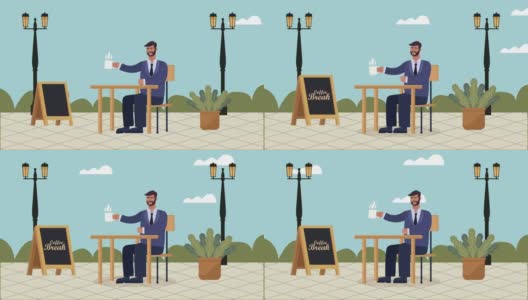 咖啡店动画与客户坐的场景高清在线视频素材下载