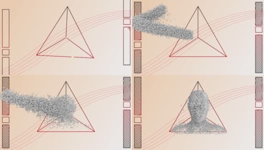 动画的人的头部形成爆炸的粒子和几何图形在明亮的背景高清在线视频素材下载