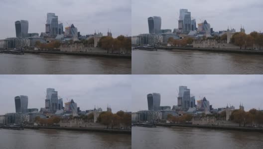 泰晤士河地标摩天大楼全景。伦敦塔高清在线视频素材下载