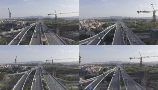 高架桥桥墩在高速公路的十字路口高清在线视频素材下载