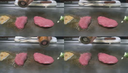 慢动作烹饪神户和牛烧烤烧肉高清在线视频素材下载