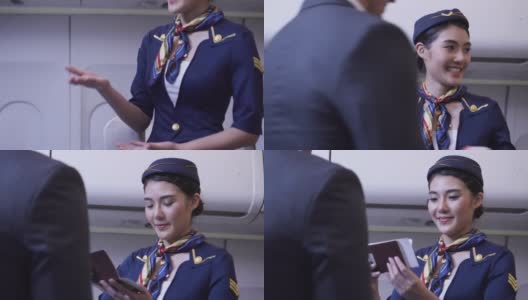 空姐登机时检查商人护照高清在线视频素材下载