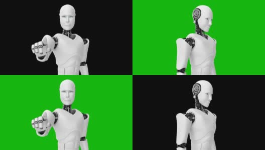未来机器人，人工智能CGI工作在黑色和绿色的背景高清在线视频素材下载