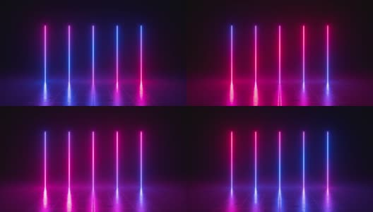 循环动画发光霓虹垂直线，改变颜色的紫外线光谱从粉红色到蓝色高清在线视频素材下载