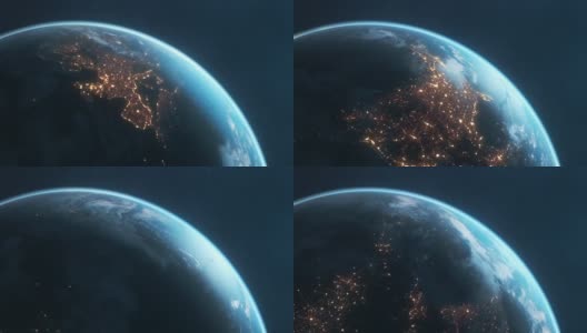 行星地球在夜晚-可循环，高度详细的动画高清在线视频素材下载